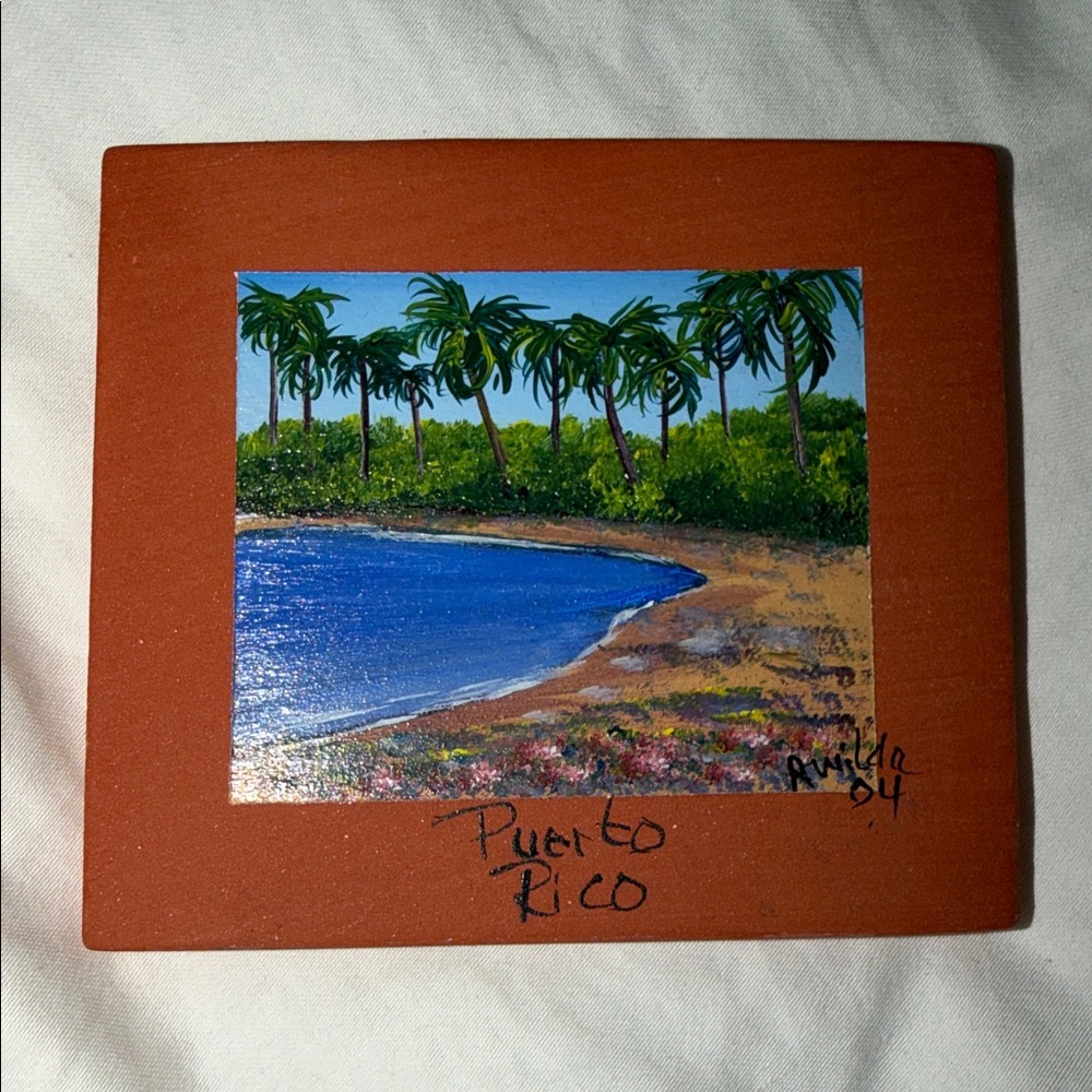 Tropical Beach Scene Art Tile